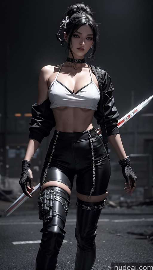 related ai porn images free for Geisha Dark Lighting Alternative Dynamic View Cyberpunk Battlefield Chain Shackles Urban Samurai V1 Sci-fi Armor Muscular Cyborg Crop Top Fairer Skin Black Hair Pixie Detailed Abs