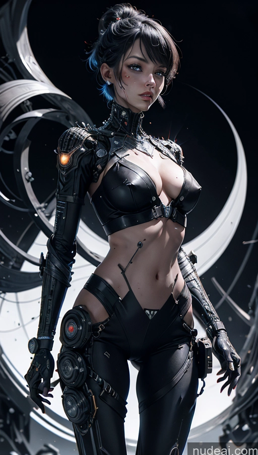 related ai porn images free for Dark Lighting Alternative Dynamic View Battlefield Urban Samurai V1 Sci-fi Armor Cyborg Crop Top Short Hair Cyberpunk Spider-Gwen Jumping Perfect Body Jewelry Made Of Fractals