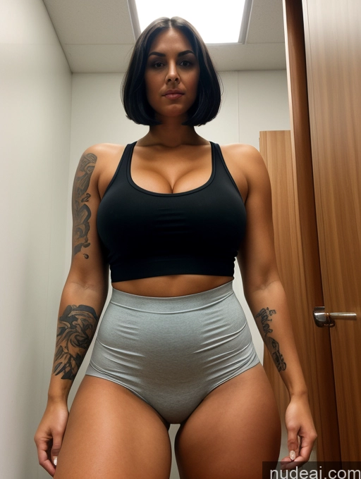 related ai porn images free for Tank Top Spandex Pantyhose Cleavage Bright Lighting Tanned Skin Tall Huge Boobs Tattoos Black Hair Bobcut Front View Bending Over Changing Room 30s Sad