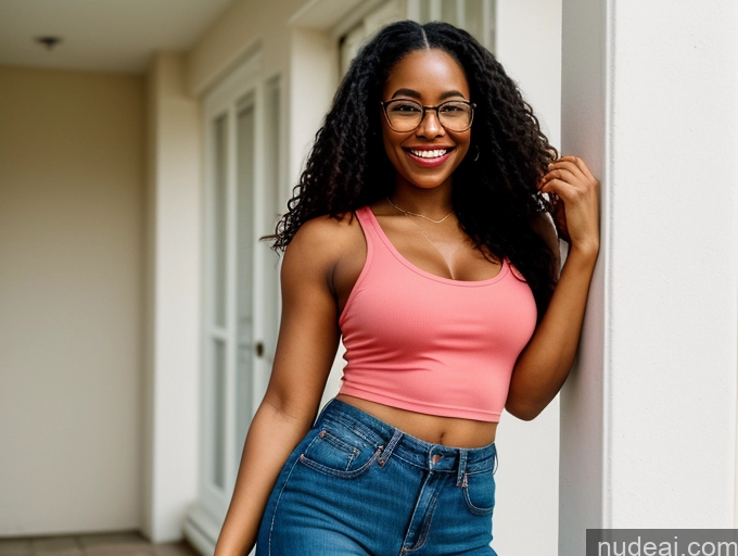related ai porn images free for Woman One Small Tits Small Ass Thick Happy Film Photo Bright Lighting Detailed Long Hair Black Jeans Tank Top 30s Glasses