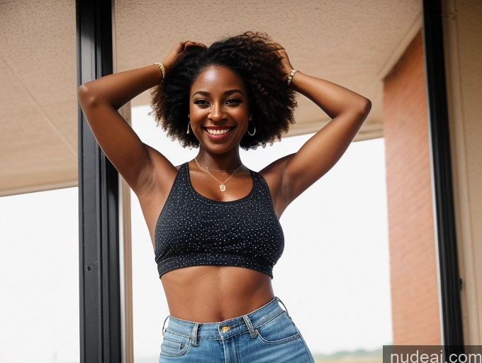 related ai porn images free for Woman One Small Tits Small Ass Thick Happy Film Photo Bright Lighting Detailed Long Hair Black Tank Top 30s Dark Skin Short Shorts