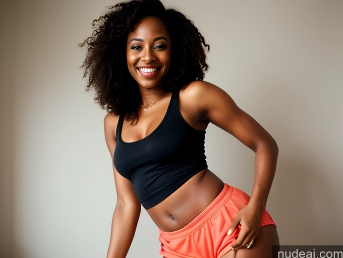 related ai porn images free for Woman One Small Tits Small Ass Thick Happy Film Photo Bright Lighting Detailed Long Hair Black Tank Top 30s Dark Skin Short Shorts