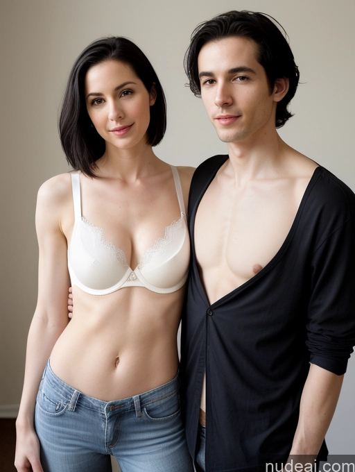related ai porn images free for Fairer Skin Perfect Body Short Seductive Black Hair Straight White Woman + Man Small Tits Jeans Push-up Bra