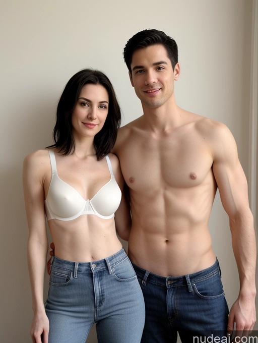 related ai porn images free for Fairer Skin Perfect Body Short Seductive Black Hair Straight White Woman + Man Small Tits Jeans Push-up Bra