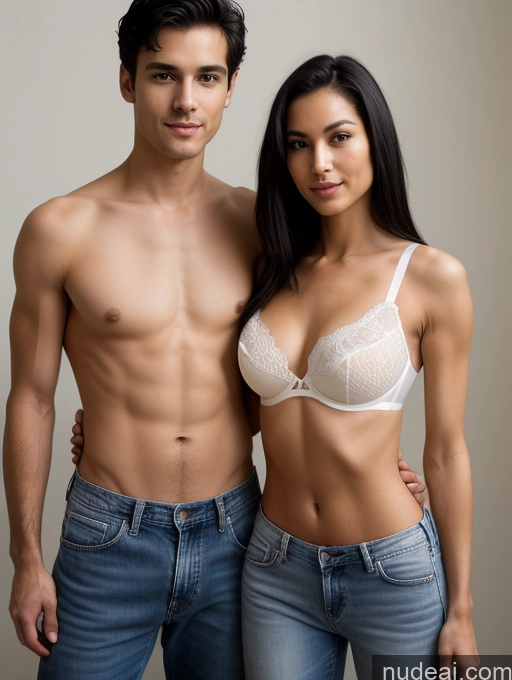 related ai porn images free for Woman + Man Small Tits Short Perfect Body Seductive Black Hair Straight White Bra Jeans