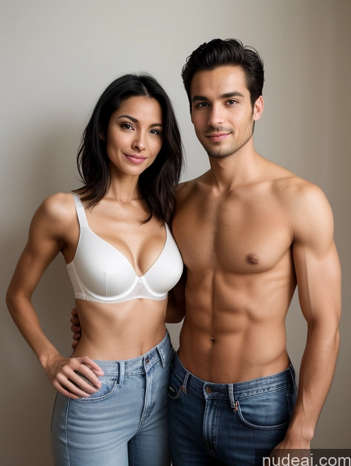 related ai porn images free for Woman + Man Small Tits Short Perfect Body Seductive Black Hair Straight White Bra Jeans