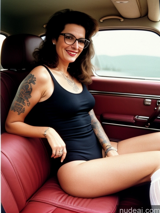 related ai porn images free for Milf Glasses Tattoos 50s Laughing Brunette Long Hair Italian Vintage Car Front View 80s Thigh Socks Panties High Heels