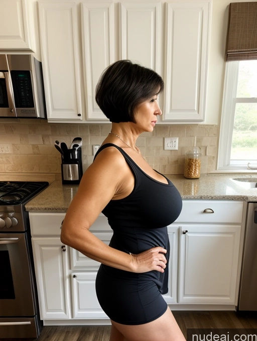 related ai porn images free for Milf One Huge Boobs Big Hips Short 50s Serious Black Hair Short Hair White Kitchen Tank Top Pantyhose Side View
