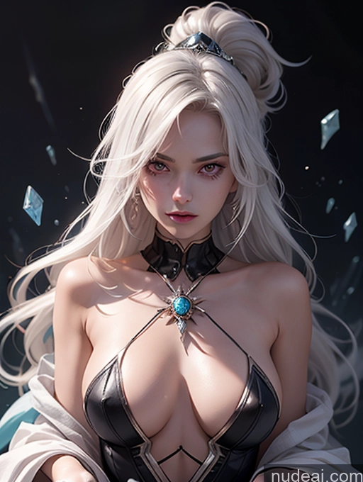 Mantis Woman Bangs White Hair Tanned Skin Topless Woman Breasts Megumin Regal Spider-Gwen Elemental Series - Ice Witch