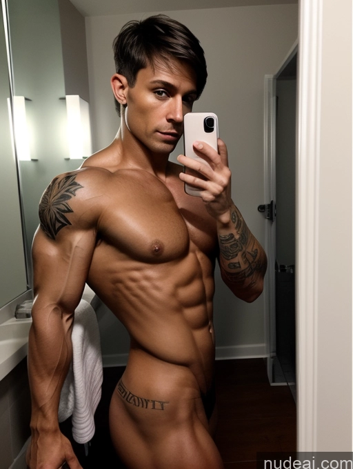 related ai porn images free for One Tanned Skin Pubic Hair Abs Muscular Tattoos 40s Short Hair Brunette Italian Mirror Selfie Bathroom Front View Nude Dark Lighting Bodybuilder
