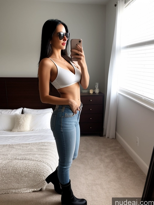 related ai porn images free for Woman One Perfect Boobs Beautiful Sunglasses Big Hips Tall 20s Seductive Black Hair Straight White Mirror Selfie Bedroom Front View Boots Jeans Tank Top