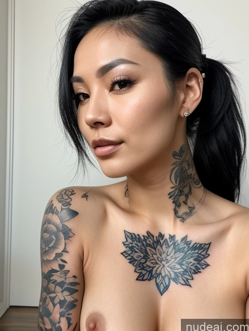 related ai porn images free for Beautiful Nude Woman Black Hair Asian 20s Close-up View Detailed Ponytail Tattoos