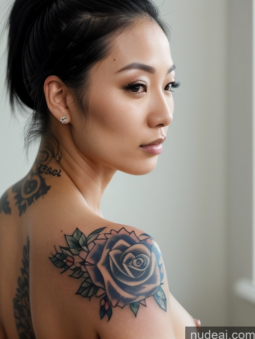 related ai porn images free for Beautiful Nude Woman Black Hair Asian 20s Close-up View Detailed Ponytail Tattoos