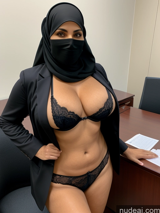 related ai porn images free for Milf Two Busty Perfect Boobs Perfect Body 70s Arabic Office Stylish Suit Secretary Professor Jacket Niqab Cleavage Partially Nude Detailed Bra