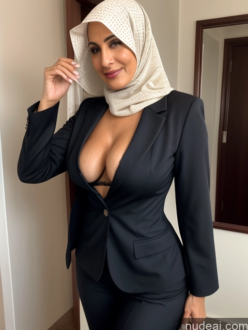 related ai porn images free for Milf Two Busty Perfect Boobs Perfect Body 70s Arabic Stylish Suit Secretary Professor Jacket Niqab Cleavage Partially Nude Detailed Bra Party