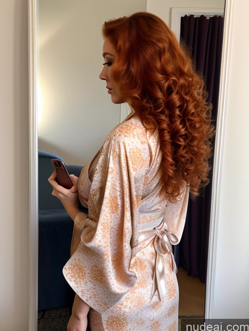 related ai porn images free for Perfect Boobs 20s Mirror Selfie Back View Miss Universe Model Busty Curly Hair Ginger Irish Kimono