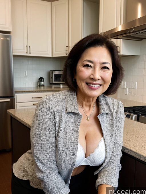 related ai porn images free for Milf Two Perfect Boobs Beautiful Perfect Body 70s Bobcut Japanese Kitchen Bra Jacket Professor Stylish Suit Cleavage Detailed Sexy Face Happy