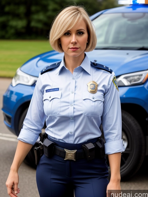 related ai porn images free for Woman Beautiful Serious Blonde Short Hair Soft + Warm Front View T-pose Police 30s Detailed Perfect Boobs Shirt British
