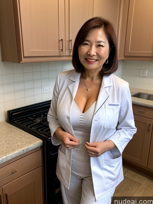 related ai porn images free for Milf Two Busty Perfect Boobs Beautiful Perfect Body 70s Bobcut Chinese Kitchen Bra Doctor Jacket Lab Coat Stylish Suit Cleavage Detailed Dark Lighting Happy