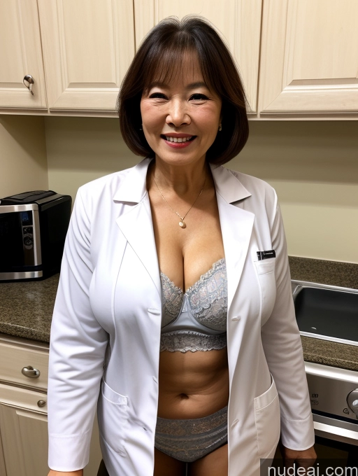 related ai porn images free for Milf Two Busty Perfect Boobs Beautiful Perfect Body 70s Bobcut Chinese Kitchen Bra Doctor Jacket Lab Coat Stylish Suit Cleavage Detailed Dark Lighting Happy