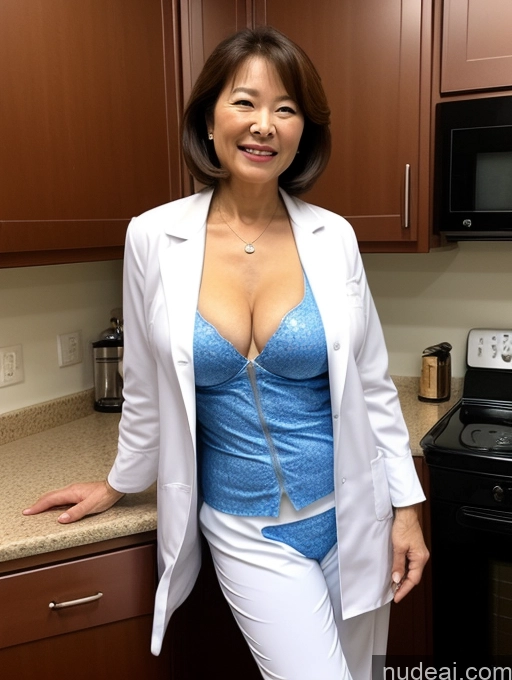 related ai porn images free for Milf Two Busty Perfect Boobs Beautiful Perfect Body 70s Bobcut Chinese Kitchen Bra Doctor Jacket Lab Coat Stylish Suit Cleavage Detailed Dark Lighting Happy