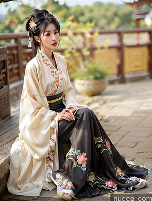 Hanfu V8 Black Hair Athlete Perfect Boobs Long Legs Perfect Body Pubic Hair Tanned Skin 20s Kimono