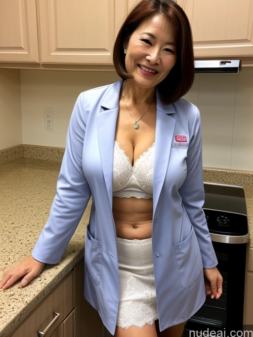related ai porn images free for Milf Two Busty Perfect Boobs Beautiful Perfect Body 70s Bobcut Chinese Kitchen Bra Doctor Jacket Lab Coat Stylish Suit Cleavage Detailed Happy Dark Lighting