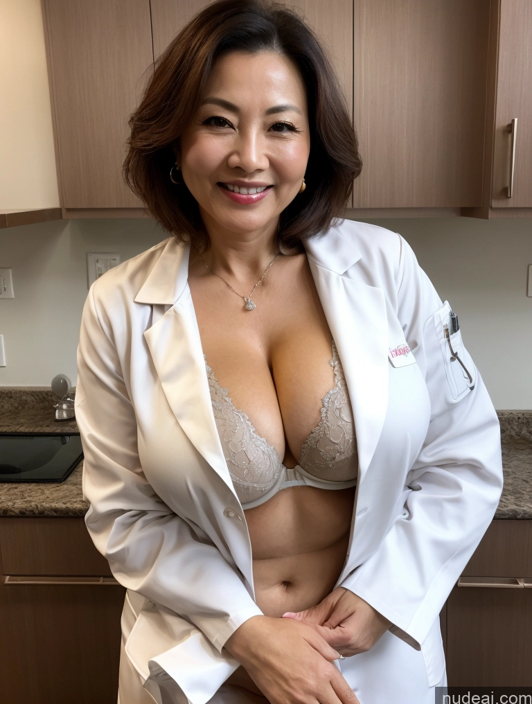 related ai porn images free for Milf Two Busty Perfect Boobs Beautiful Perfect Body Bobcut Chinese Kitchen Bra Doctor Jacket Lab Coat Stylish Suit Cleavage Detailed Happy Dark Lighting 50s