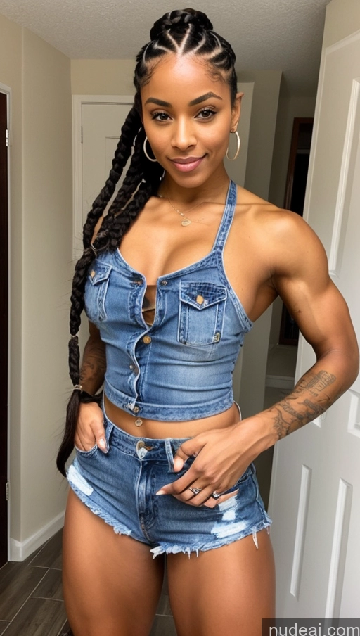 related ai porn images free for Milf Tattoos Muscular Abs Thick Dark Skin Ethiopian Trans Girl With Erect Penis Braided Black Hair Daisy Dukes 18