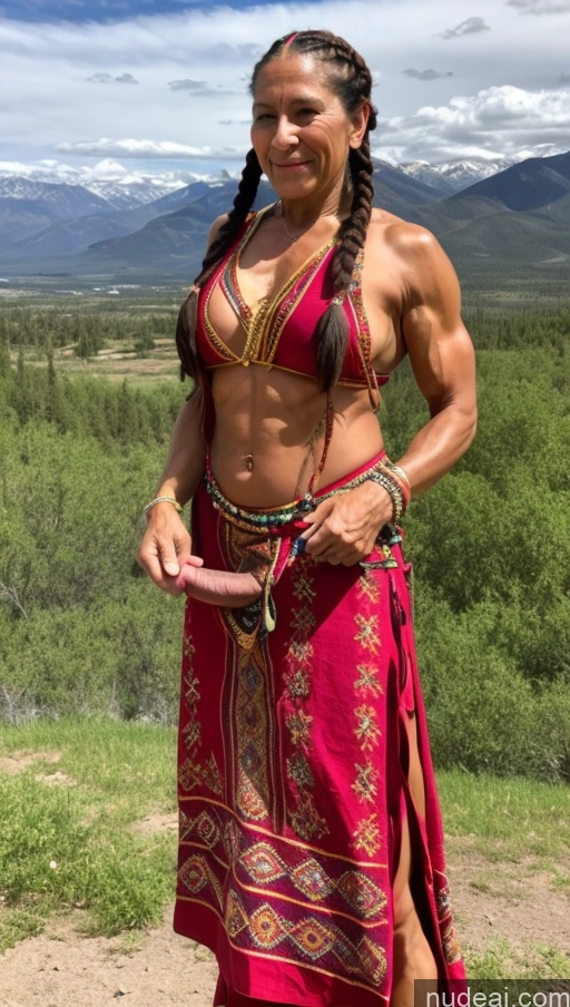related ai porn images free for Milf Muscular Abs Dark Skin Pubic Hair Thick Trans Girl With Erect Penis Braided Tunic Traditional Native American Western 60s