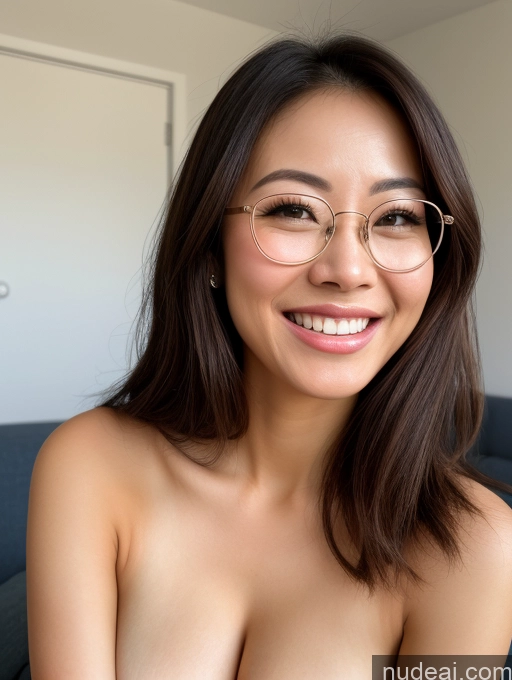 related ai porn images free for One Busty Beautiful Perfect Body 30s Black Hair Hair Bun Filipina Front View Nude Girl Laughing Happy Thin Round Glasses Woman