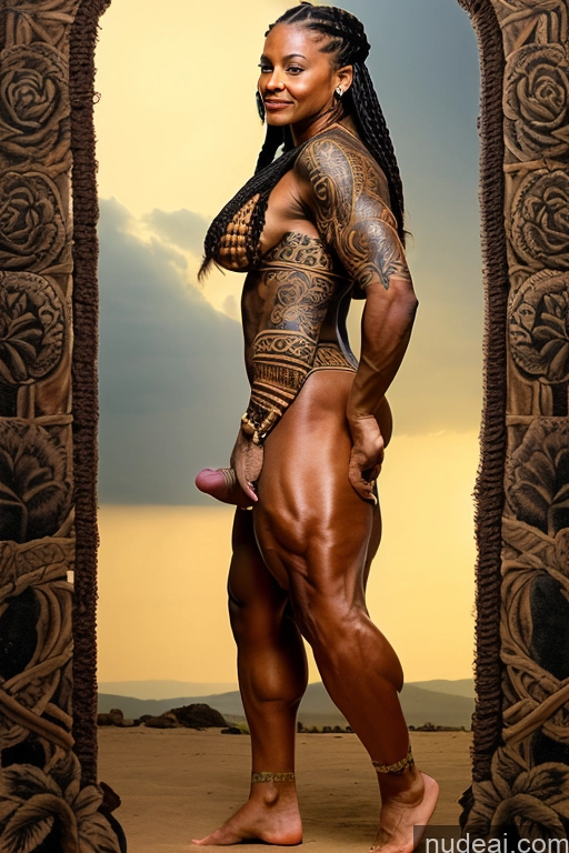 related ai porn images free for Barbarian Woman Trans Girl With Erect Penis Abs Muscular Thick Ethiopian Milf Dark Skin Pubic Hair Braided Tattoos 70s