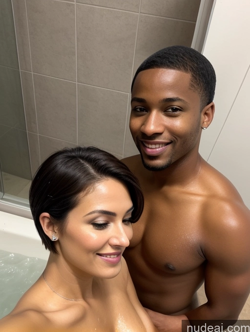 related ai porn images free for Woman + Man African Two Perfect Boobs 40s Happy Brunette Short Hair Mirror Selfie Bathroom Side View Bathing Nude