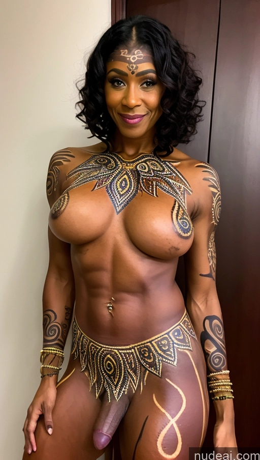 related ai porn images free for Trans Girl With Erect Penis Dark Skin Traditional Abs Muscular Milf 60s Nigerian Bodypaint Tattoos Jewelry Barbarian Woman