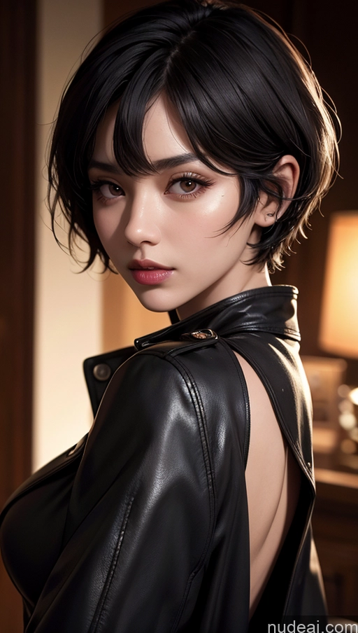 related ai porn images free for Close-up View Korean Black Hair Big Hips Dark Lighting Short Hair Trench Coat Busty