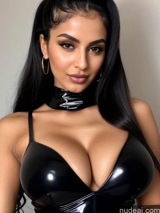 related ai porn images free for Perfect Boobs Beautiful Perfect Body 20s Model Black Hair Ponytail Dress Latex Cleavage Close-up View Arabic Dark Lighting Detailed