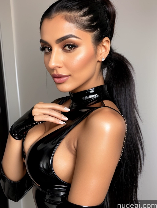 related ai porn images free for Perfect Boobs Beautiful Perfect Body 20s Model Black Hair Ponytail Dress Latex Cleavage Close-up View Arabic Dark Lighting Detailed