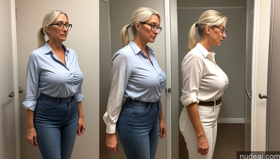 related ai porn images free for Czech Tall Busty Glasses Changing Room Blouse Jeans White Hair Ponytail Two Cumshot Side View 70s