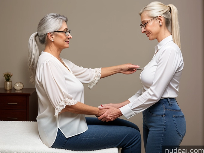 related ai porn images free for Czech Tall Busty Glasses Blouse Jeans White Hair Ponytail Two Side View 70s Massage