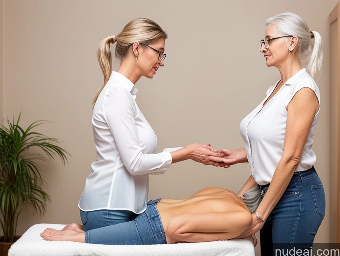 related ai porn images free for Czech Tall Busty Glasses Blouse Jeans White Hair Ponytail Two Side View 70s Massage
