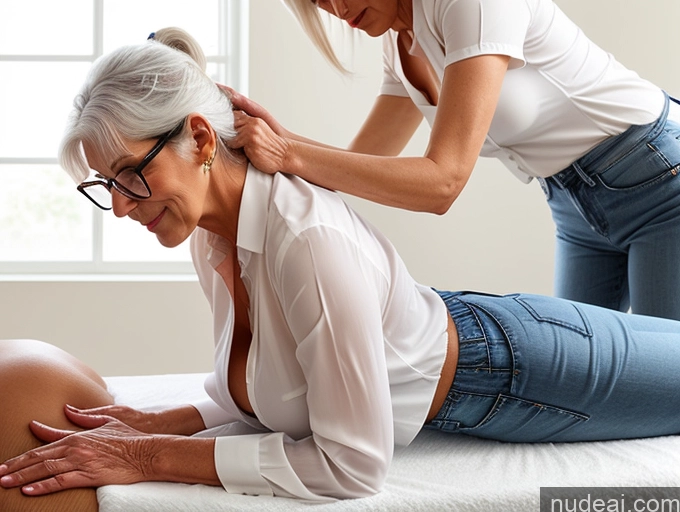related ai porn images free for Czech Tall Busty Glasses Blouse Jeans White Hair Ponytail Two Side View 70s Massage