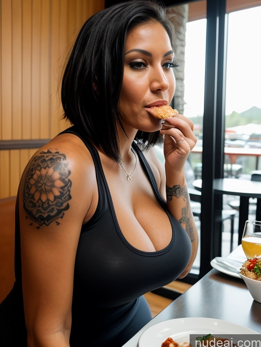related ai porn images free for Two Tank Top Spandex Pantyhose Tall Tanned Skin Huge Boobs Tattoos Restaurant Front View Eating Cleavage Bright Lighting Black Hair Bobcut Sad 30s Woman