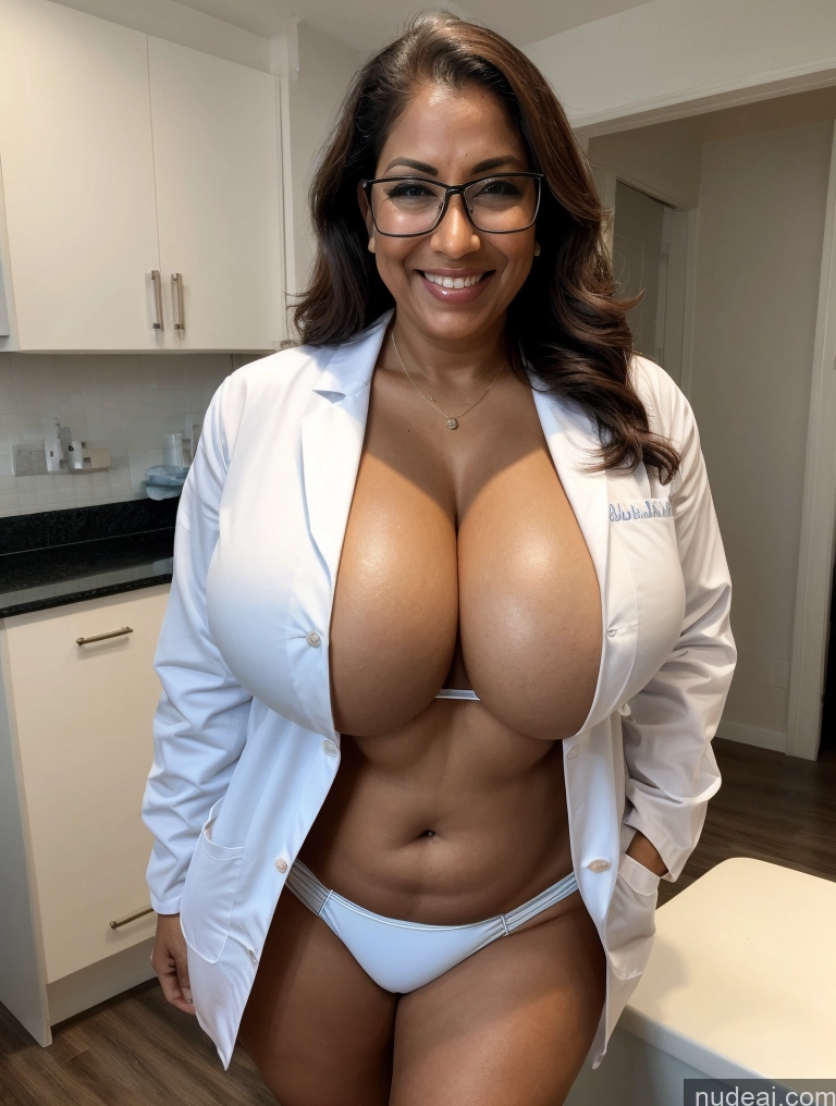 related ai porn images free for One Busty Huge Boobs Thick Tanned Skin Laughing Front View Microkini Thong 60s Glasses Indian Doctor Lab Coat Maid