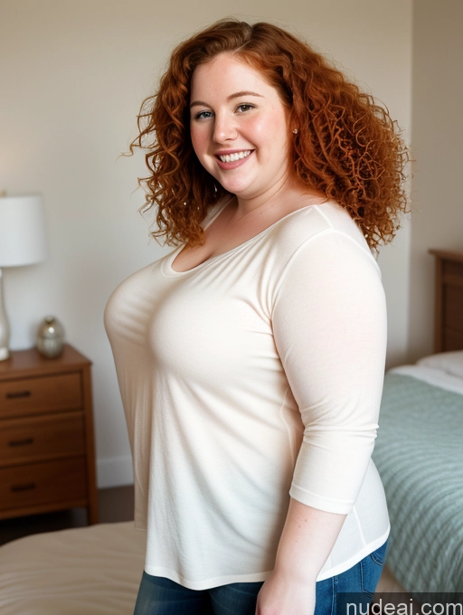 related ai porn images free for Woman One Small Tits 20s Happy Curly Hair Front View Fairer Skin Ginger British Bedroom Casual Fat