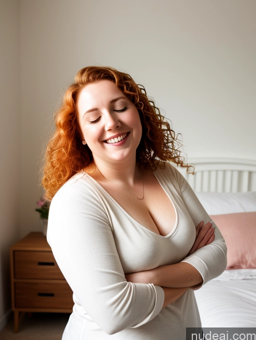 related ai porn images free for Woman One Small Tits 20s Happy Curly Hair Front View Fairer Skin Ginger British Bedroom Casual Fat Sleeping