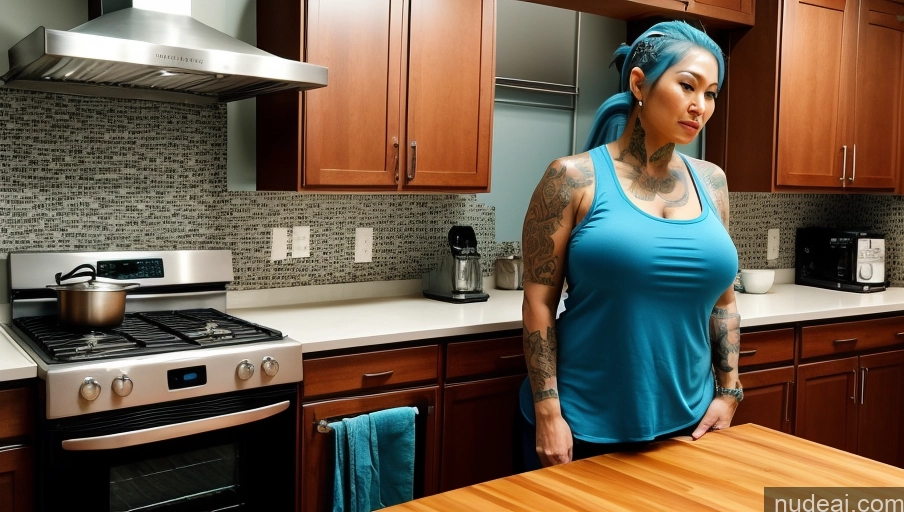 related ai porn images free for Huge Boobs Tattoos Big Ass 30s Blue Hair Ponytail Filipina Two Milf Kitchen Cooking Tank Top