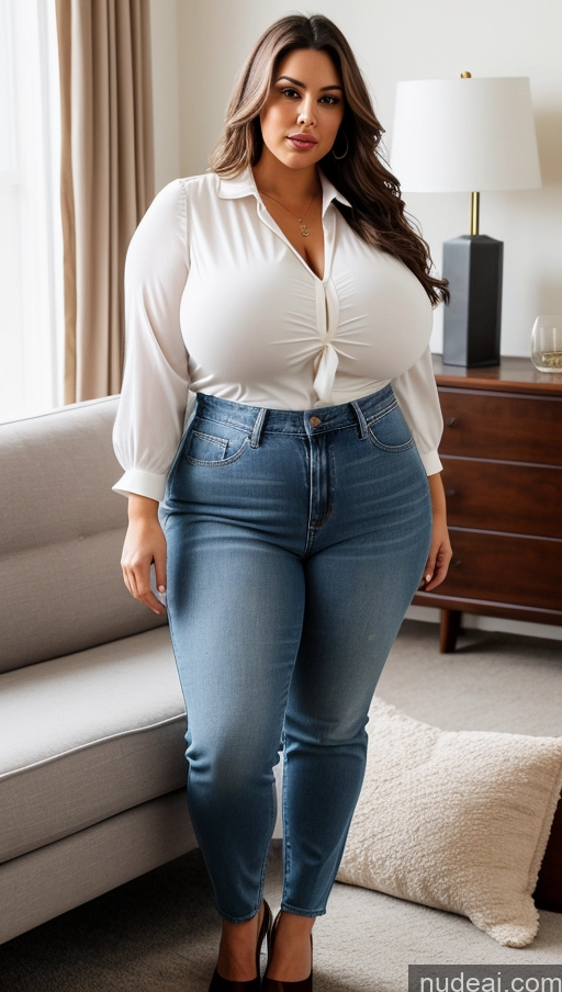 related ai porn images free for Woman One Busty Huge Boobs Big Ass Thick Chubby Big Hips Long Hair 40s Brunette White Couch Blouse Casual Full Frontal Serious Jeans