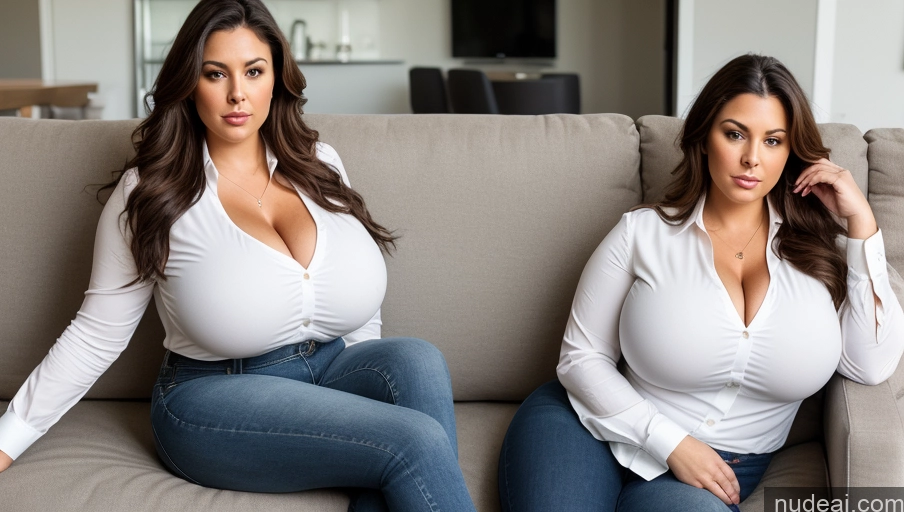 related ai porn images free for Woman One Busty Huge Boobs Big Ass Thick Chubby Big Hips Long Hair 40s Brunette White Couch Blouse Casual Full Frontal Serious Jeans