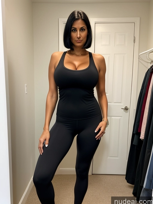 related ai porn images free for Tank Top Spandex Pantyhose Tall Tanned Skin Huge Boobs Cleavage Bright Lighting Front View Black Hair Bobcut 30s Milf Changing Room Sad Serious
