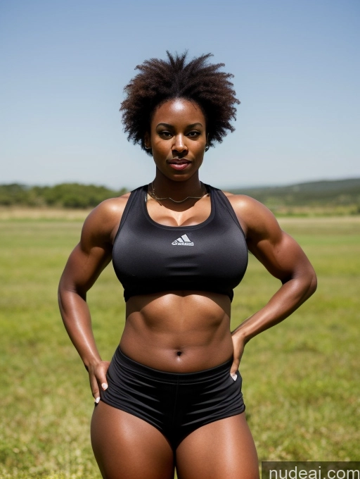 related ai porn images free for Bodybuilder Huge Boobs Big Ass Thick Muscular Abs Big Hips Long Legs Tall Dark Skin 20s Serious Black Hair African Meadow Crop Top Soccer Messy